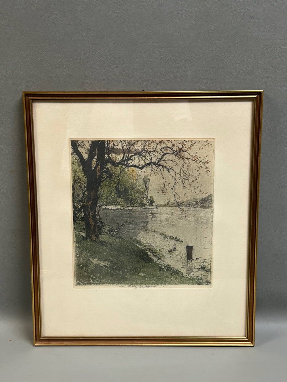 Luigi Kasimir Signed Color Etching Persenbeug an der Donau Framed Original